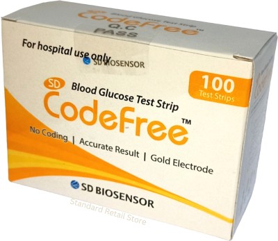 SD BIOSENSOR Codefree blood Glucose Monitoring Strips 100 Glucometer Strips