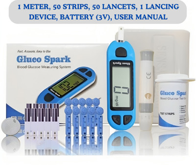 gluco spark Meter, 50 strips and 50 lancets| Compatible only with Glucospark Sugar Machine Glucometer(Blue)