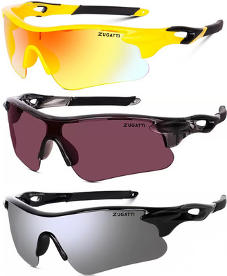 SportoLume UV Protection, Riding Glasses Fully Eyes Safety For Unisex 3 Sports Goggles Cricket Goggles(Yellow, Red, Black)