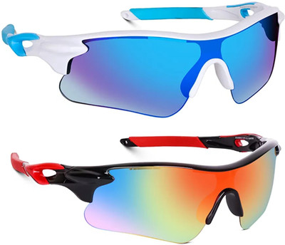 house of common Sports Goggle UV400 Protection, Mirrored, Polarized, Cycling, Running, Golf Cricket Goggles(White, Red)