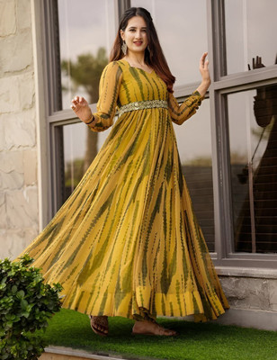BLUERTONE CREATION Anarkali Gown(Yellow)