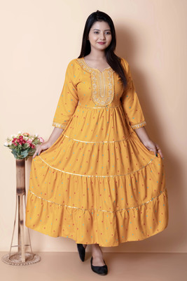 KashisCreation Anarkali Gown(Yellow)