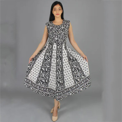LOVE FASHION Women A-line Black, White Ankle Length Dress