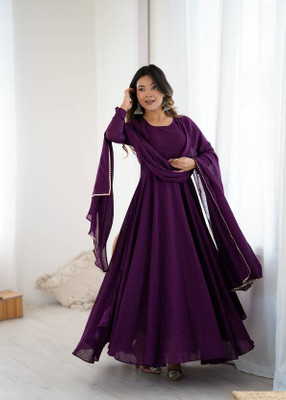MAA FASHION HUB Anarkali Gown(Purple)