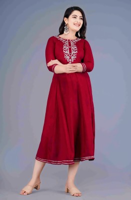 SF Textile Women Embroidered Anarkali Kurta(Brown)