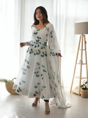 MBI CREATION Anarkali Gown(White)