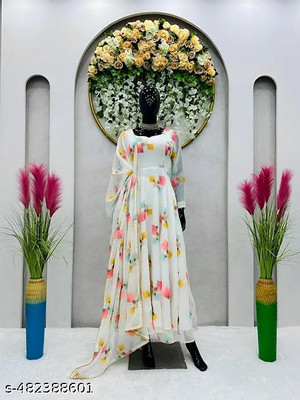 TheShivCreation Anarkali Gown(White)