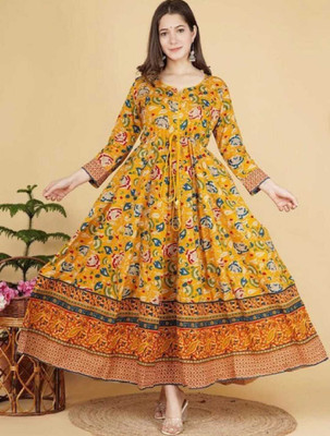 SATVEER FASHION Women Printed Anarkali Kurta(Yellow)