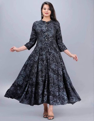 Shree Kripa Flared/A-line Gown(Black)