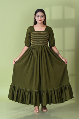 RJ FASHION Anarkali Gown(Green)