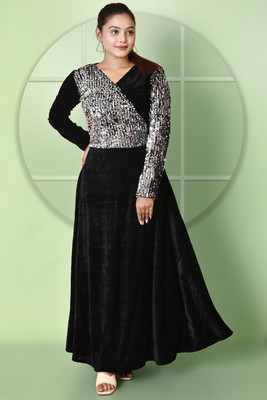 RJ FASHION Anarkali Gown(Black)