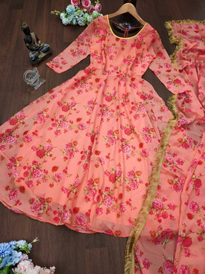 JS CREATIVE Anarkali Gown(Pink)