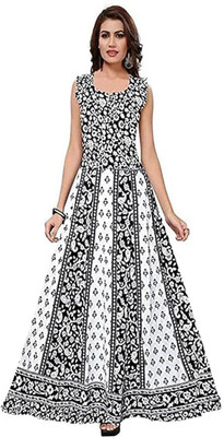 LOVE FASHION Women A-line Black, White Ankle Length Dress