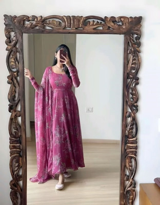 RaxuEnterprise Anarkali Gown(Pink)