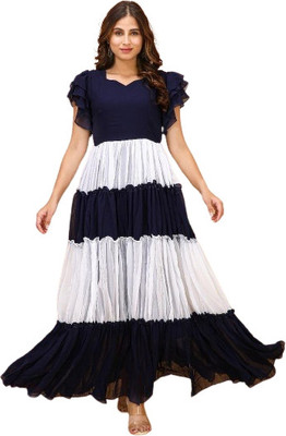 Vishva creation Anarkali Gown(Blue, White)