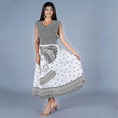 LOVE FASHION Women A-line Black, White Ankle Length Dress