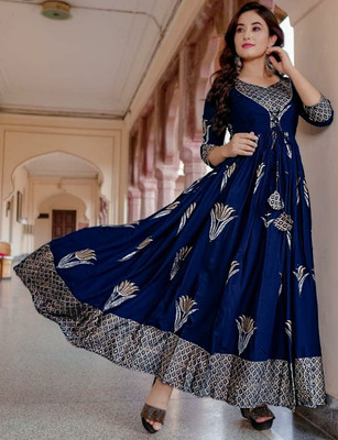 Waheguru Clothing Anarkali Gown(Blue)