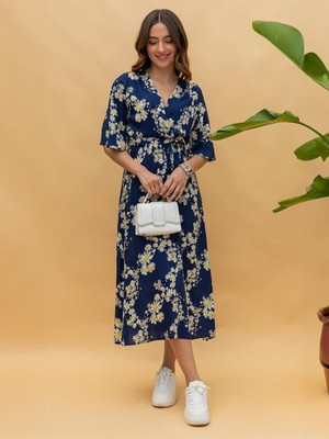 BLUERTONE Women A-line Multicolor Maxi/Full Length Dress