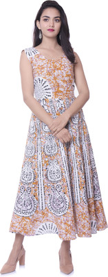 RAJDEVI JAIPUR PRINTS Women Gown Multicolor Maxi/Full Length Dress