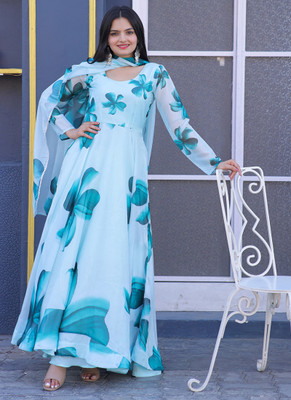 Janardan Flared/A-line Gown(Light Blue)