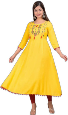 VRSS ENTERPRISES Women Embroidered Anarkali Kurta(Yellow)