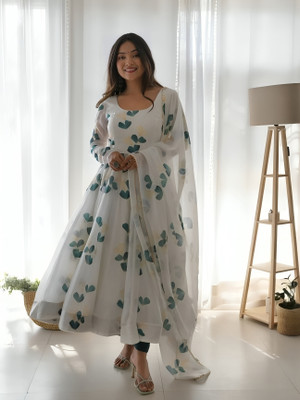 RaxuEnterprise Anarkali Gown(Green, White)