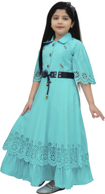 Smsarful Girls Maxi/Full Length Party Dress(Blue, 3/4 Sleeve)