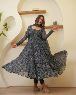 MBI CREATION Anarkali Gown(Black)