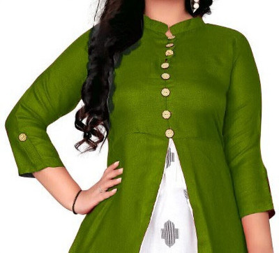 Talavadi Women Solid Flared Kurta(Green, White)