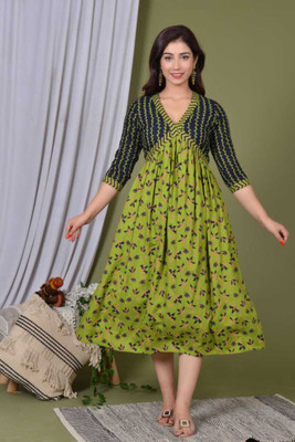 aadishakti Flared/A-line Gown(Green, Multicolor)