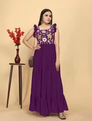 shiv creation Flared/A-line Gown(Purple)