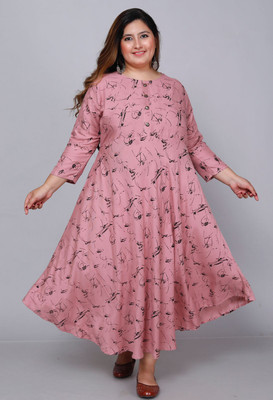 ShopGlobal Women Floral Print Anarkali Kurta(Purple)