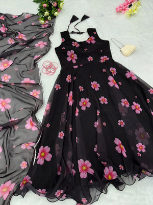 JS CREATIVE Anarkali Gown(Black)