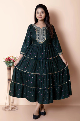 KashisCreation Anarkali Gown(Dark Green)