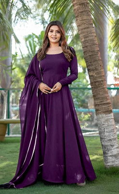 JS CREATIVE Anarkali Gown(Purple)