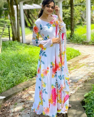 snappy creation Anarkali Gown(White)