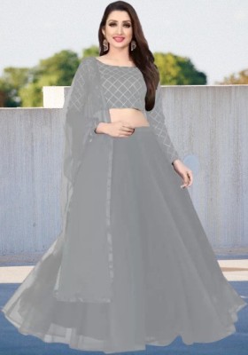 Divastri Self Design Semi Stitched Lehenga Choli(Grey)