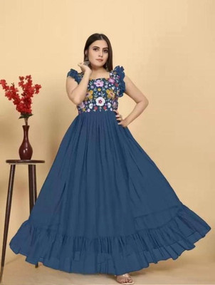 shiv creation Flared/A-line Gown(Purple)