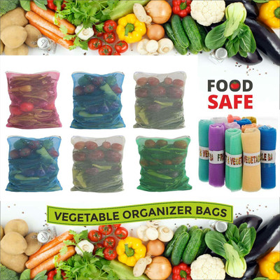 WiiBross Storage Bag for Vegetables and Fruits Mesh Net Fabric with Zip Lock Pack of 12 Grocery Bags(Multicolor)