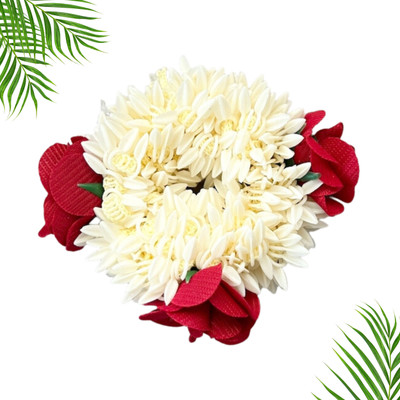 asfly Flower Juda Gajra Hair Bun Mogra Gajra Rubber band Artificial Rose Gajra Hair Band(Red)