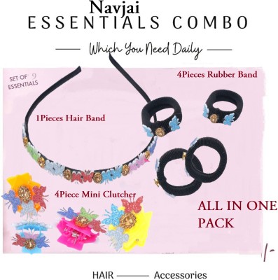 navjai Combo of 9Piece hair Accessories 1pc Hairband,4pc Tiny Clutcher,4Pc Rubberband Hair Accessory Set(Multicolor)