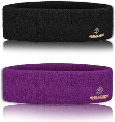 SHEADER Moisture Wicking Multipurpose Work Out Cotton Headband for Men & Women Head Band(Black, Purple)