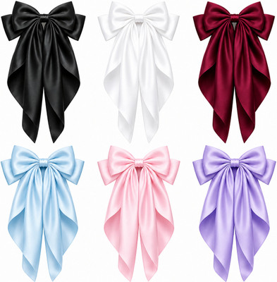 VRAJDRA DOUBLE LAYER HAIRBOW CLIP[ PACK OF 6] Hair Clip(Black, Purple, Pink, White, Maroon, Blue)