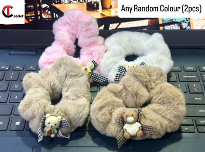 Collet Large Size 2pcs Teddy bearFur Hair Scrunchie Rubber Band Rubber Band(Multicolor)