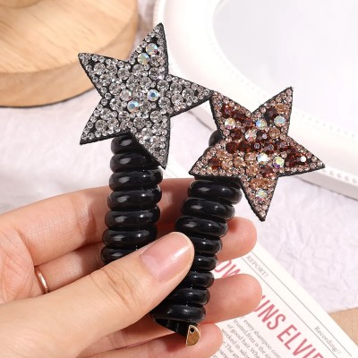 NAVMAV Sparkle Star Telephone Wire Hair Rope New Fancy Ponytail Hair Tie Rubberband 2pc Rubber Band(Black)