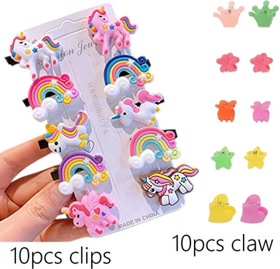 Combo of 10pcs Hair Clips and 10pcs Mini Hair Claws for Girls, Multicolor Hair Accessory Set(Multicolor)