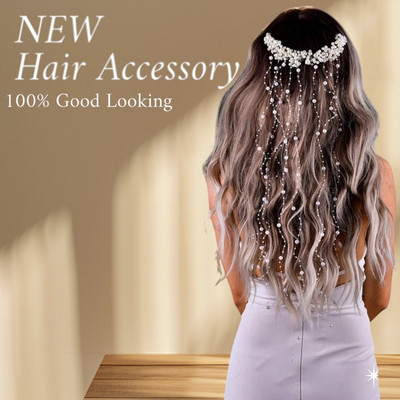 tbh trendy Pearl Tassel Wavy Wedding Headband Hair decoration beets finish hair combo(Silver)
