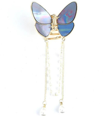 ashlyn creations Pearl Tassel Metal Clutcher Korean Hair Accessories For Girls Woman-521-B Hair Claw(Gold, Blue)