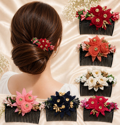 Myra Collection Pack of 6 Jooda Pin Hair Accessories with Cloth Flower for Girls Comb Pin(Multicolor)