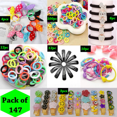 NAVMAV Multiple Accessory Combo set of -147Pcs All-in-one Pack Daily Use Wear for Girls Hair Accessory Set(Multicolor)